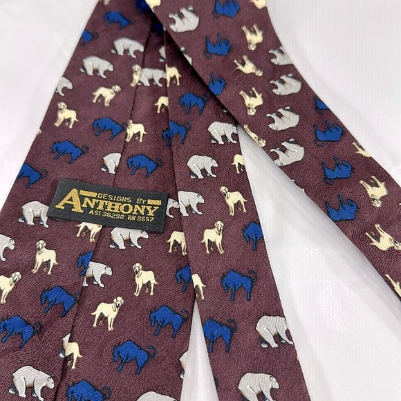 Designs by Anthony - Animal Print Burgundy Mens Silk Necktie ⭐️ EUC - Picture 6 of 6